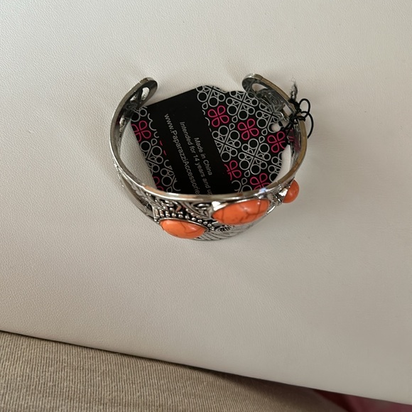 Silver and orange cup style bracelet - Picture 2 of 2